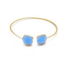 Blue Chalcedony Cushion Gemstone Bezel Bracelet 